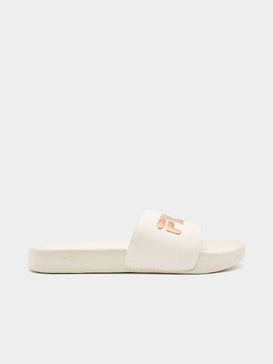 Womens Fila Hillside Metallic Gardenia/Rosegold Slides