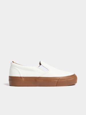 Jet Older Boys White PU Slip On Sneakers