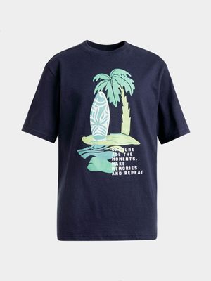 Older Boy's Navy Graphic Print T-Shirt