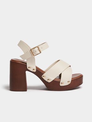 Women's Cream Wooden Block Heels