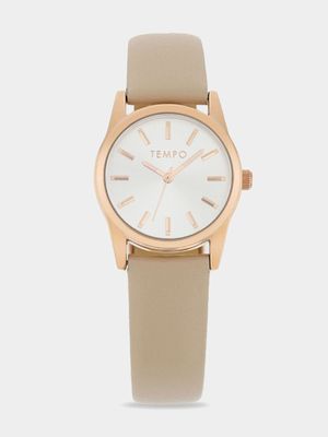 Tempo Ladies Rose Gold Tone & Sand Leather Strap Watch