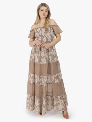 Women's Guess Tan Giuditta Embroidered Maxi Dress