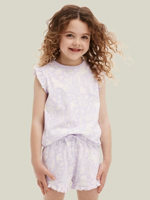 Cotton On Kids  Purple Stacey Short Sleeve Flutter Pyjama Set