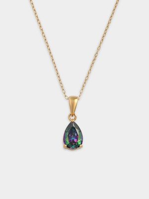 Gold Plated Sterling Silver Mystic Quartz Cubic Zirconia Pear Pendant