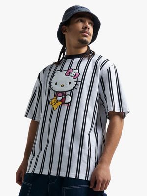 Unisex Black Striped Hello Kitty Graphic Top