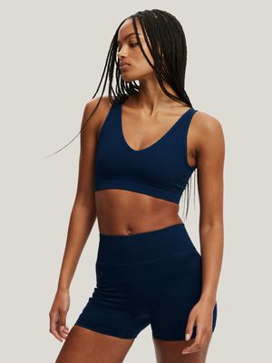 Women's Cotton On Blue Seamless Plunge Strappy Back Crop Top