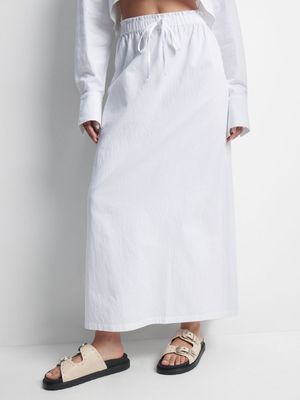 Women's White Linen Maxi Skirt with Mock Ties