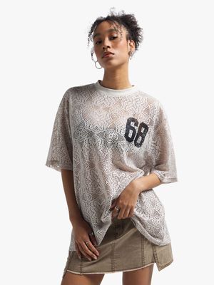 Women's Natural Lace Oversized Top