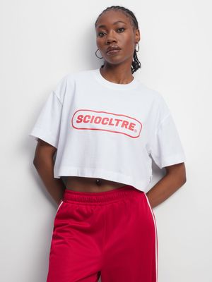 Socioculture Women's Relaxed Boxy White Crop T-shirt