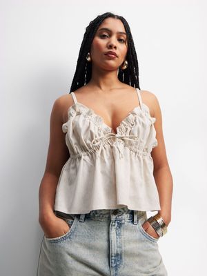 Women's Stone Strappy Ruffle Top