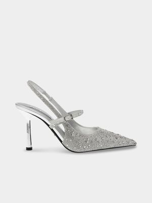 Women's  Steve Madden Crystal Silver Armour Heels