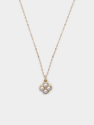 Diamante Pearl Clover Necklace