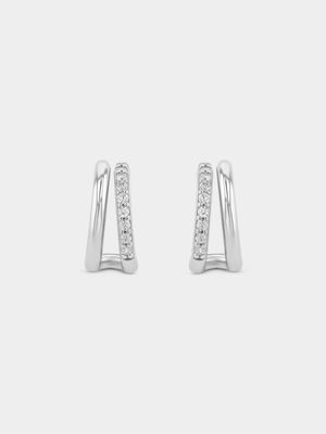 Sterling Silver Cubic Zirconia Mini Open Hoop Earrings