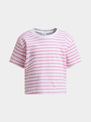 Jet Younger Girls Pink Stripe Boxy T-Shirt