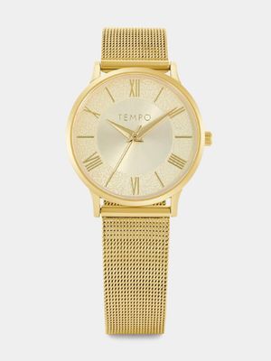 Tempo Gold Plated Champagne Dial Mesh Watch