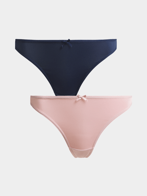 Jet Women's 2pk Navy/Blush Lace Thong