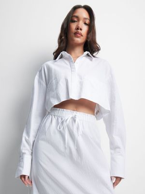 Women's White Boxy Shirt With Double Pockets