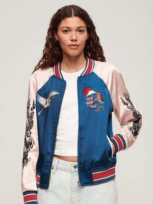 Women's Superdry Blue Suikajan Embroidered Bomber Jacket