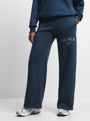 Womens Nike Sportswear Phoenix Fleece High Rise Navy Wide Leg Pants