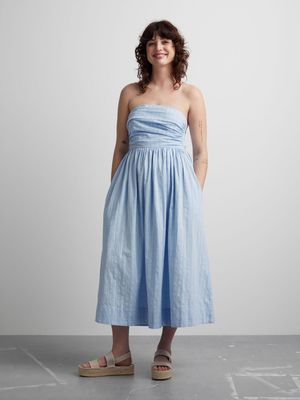 Women's Canvas Strapless Cotton Midi Dress