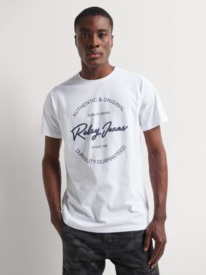 Men's Relay Jeans Slim Signature Circular White Graphic T-Shirts