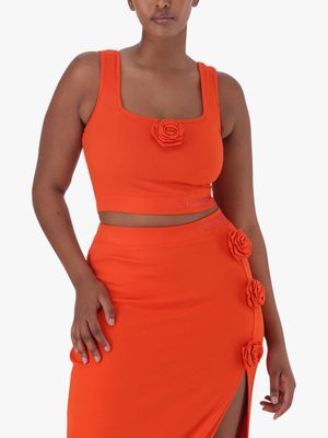 Women's Steve Madden Orange Arianna Cropped Top With Rose