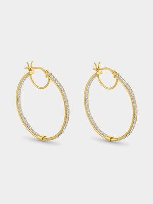 Yellow Gold & Sterling Silver Crystal Hoop Earrings