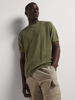 Men's Markham Crew Fine Gauge Olive Green Knitwear