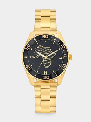 Tempo Gold Plated Black & Gold Tone Africa Dial Heritage Bracelet Watch