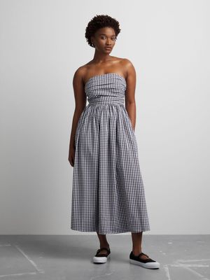 Women's Canvas Strapless Gingham Midi Dress