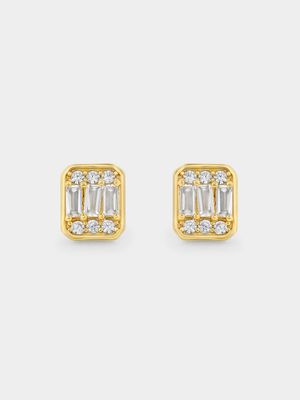 Gold Plated Sterling Silver Cubic Zirconia Rectangle Stud Earrings