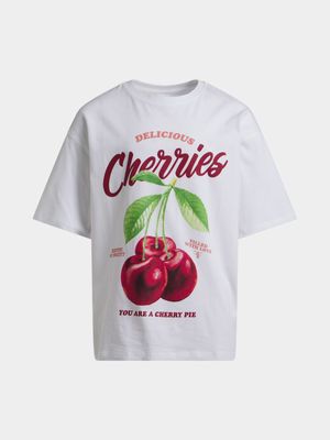 Girls Cherries Graphic Oversized T-Shirt