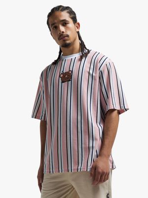 Men's Pink Striped Teddy Graphic Top