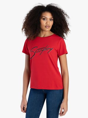 Women's Sissy Boy  Red Multi-Technique Logo Top