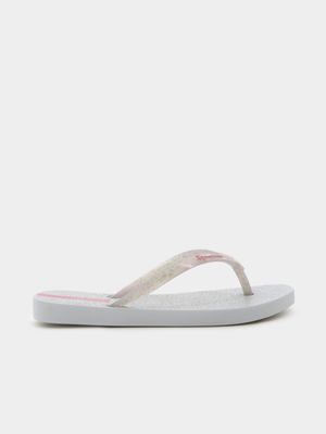 Kid's Ipanema White Glitter Flip Flops