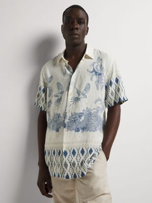 Men's Markham Printed Viscose Jungle Natural/Blue Shirt