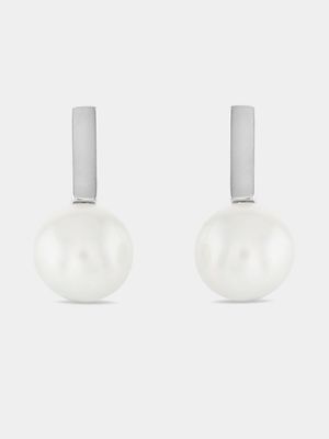 Sterling Silver Freshwater Pearl Women’s Bar Stud Earrings