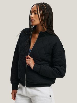 Women's Cotton On Black Active Quilted Zip Through Tracktop