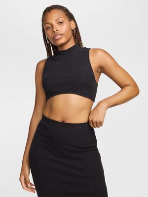 Nike Women's NSW Chill Rib Tight Mock-Neck Cropped Black Tank Top