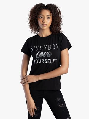 Women's Sissy Boy Black Multi-Technique Logo Top