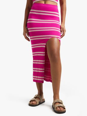 Women's Pink Seamless Co-Ord Midi Skirt With Slit