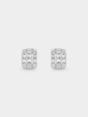 Sterling Silver Cubic Zirconia Multi-Stone Cushion Stud Earrings