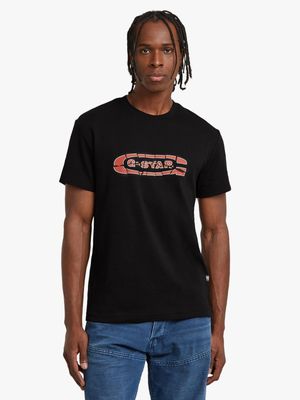 G-Star Men's Destroyed Old Skool Logo Dark Black T-Shirt