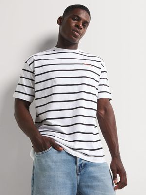 Men's Markham Embroidered Stripe Cotton White T-Shirt