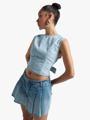 Women's Light Wash Denim Shell Top