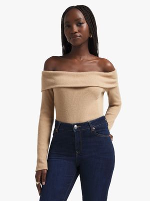 Women's Natural Rib Bardot Top