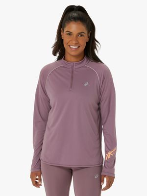 Womens Asics Icon Long Sleeve 1/2 Zip Mauve Top