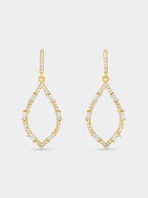 Gold Plated Sterling Silver Cubic Zirconia Open Teardrop Earrings