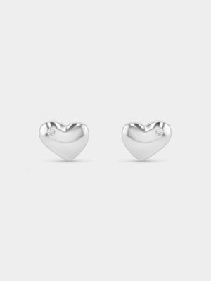 Sterling Silver Puffy Heart Stud Earrings