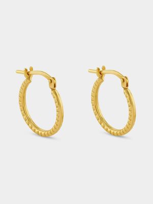 Yellow Gold & Sterling Silver Beaded Hoop Earrings